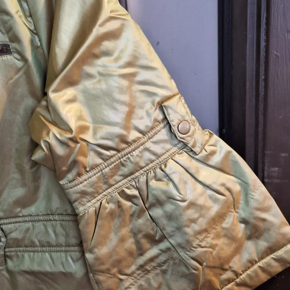 Green/Gold Women's Jacket Junior SzL Zip/Snap Front Bell Sleeves MSRP $49.99 NWT